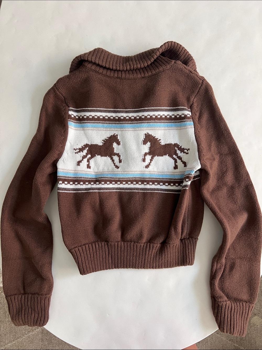 Abercrombie & Fitch Double Zip Foldover Collar Horse Graphic Cardigan Brown XS - Picture 3 of 7